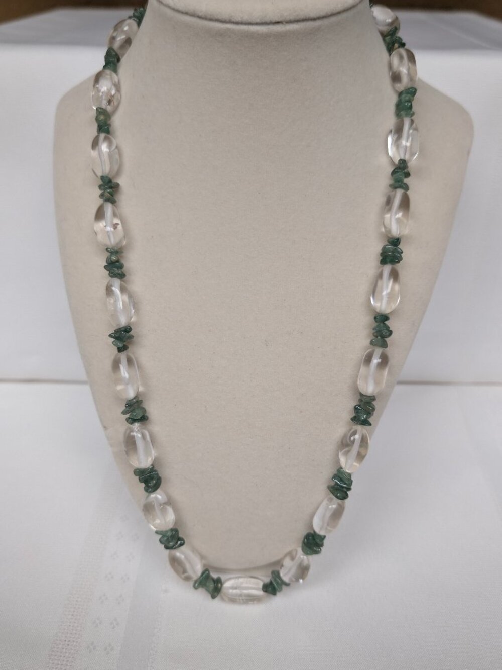 Vintage Quartz Crystal Bead Aventurine Chip Necklace 24"